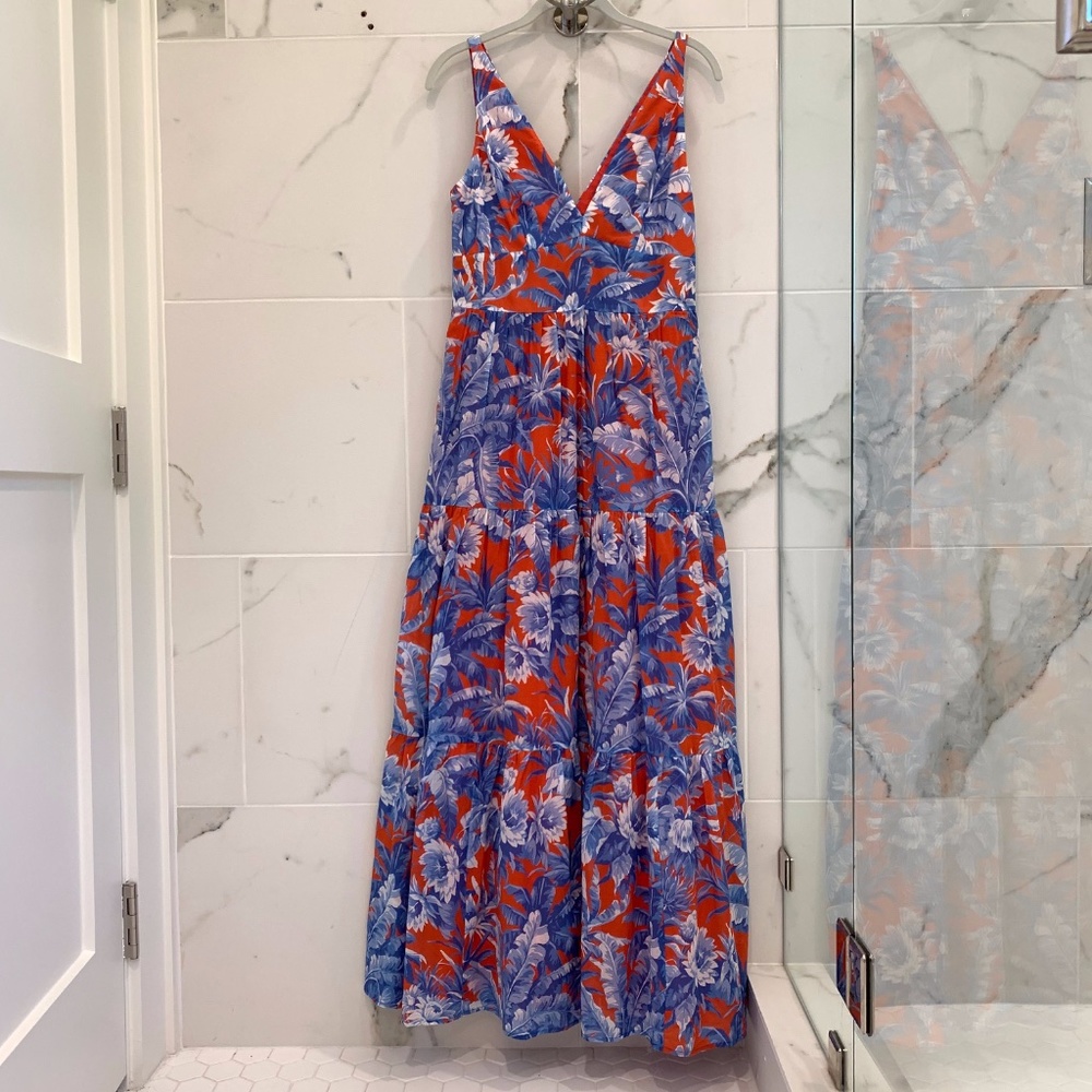 J. Crew Red Floral Tiered Maxi Dress